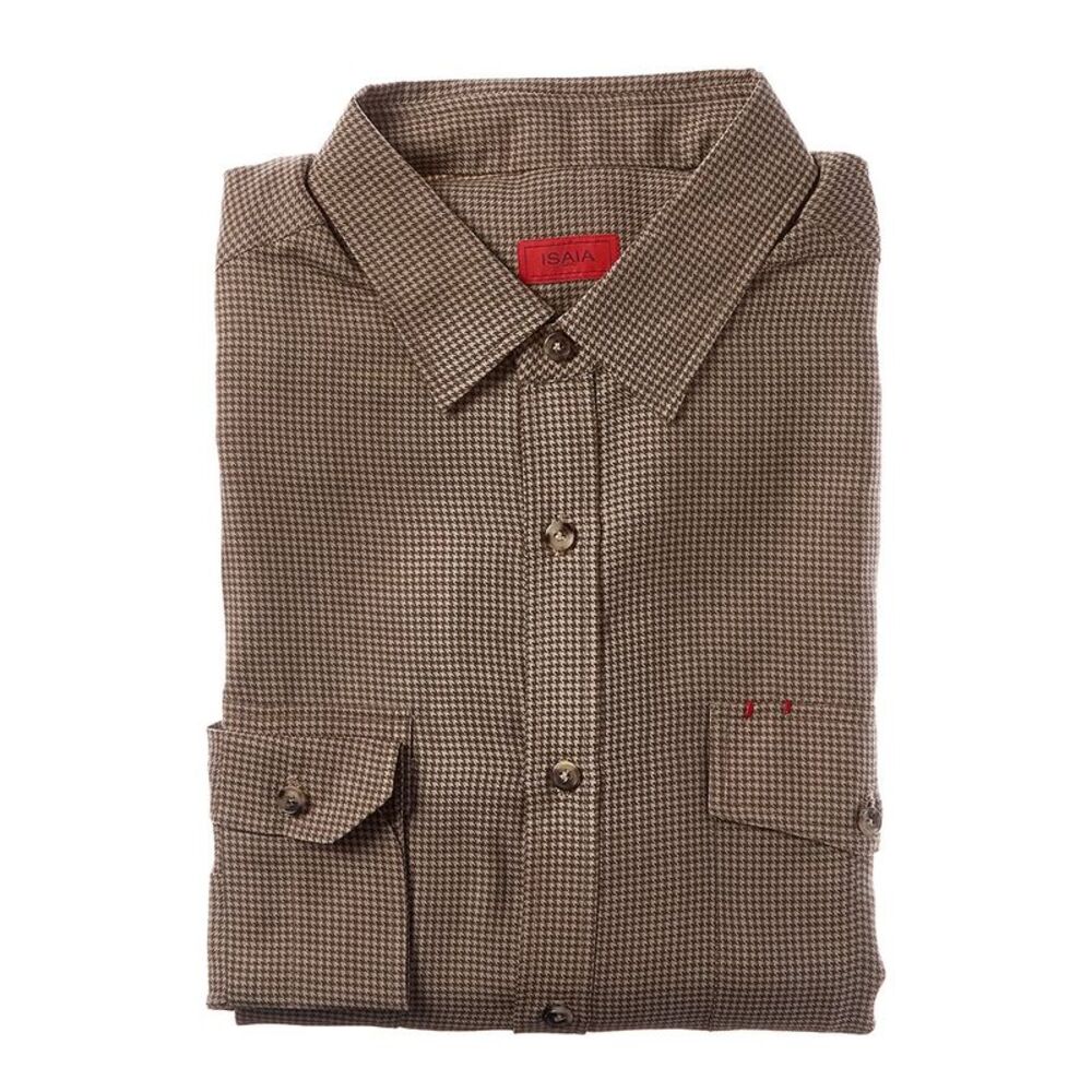 Isaia Mens  Mix Wool Sport Shirt, Brown